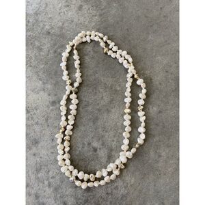 Pearl Necklace Layering Faux Gold Tone Organic Shape